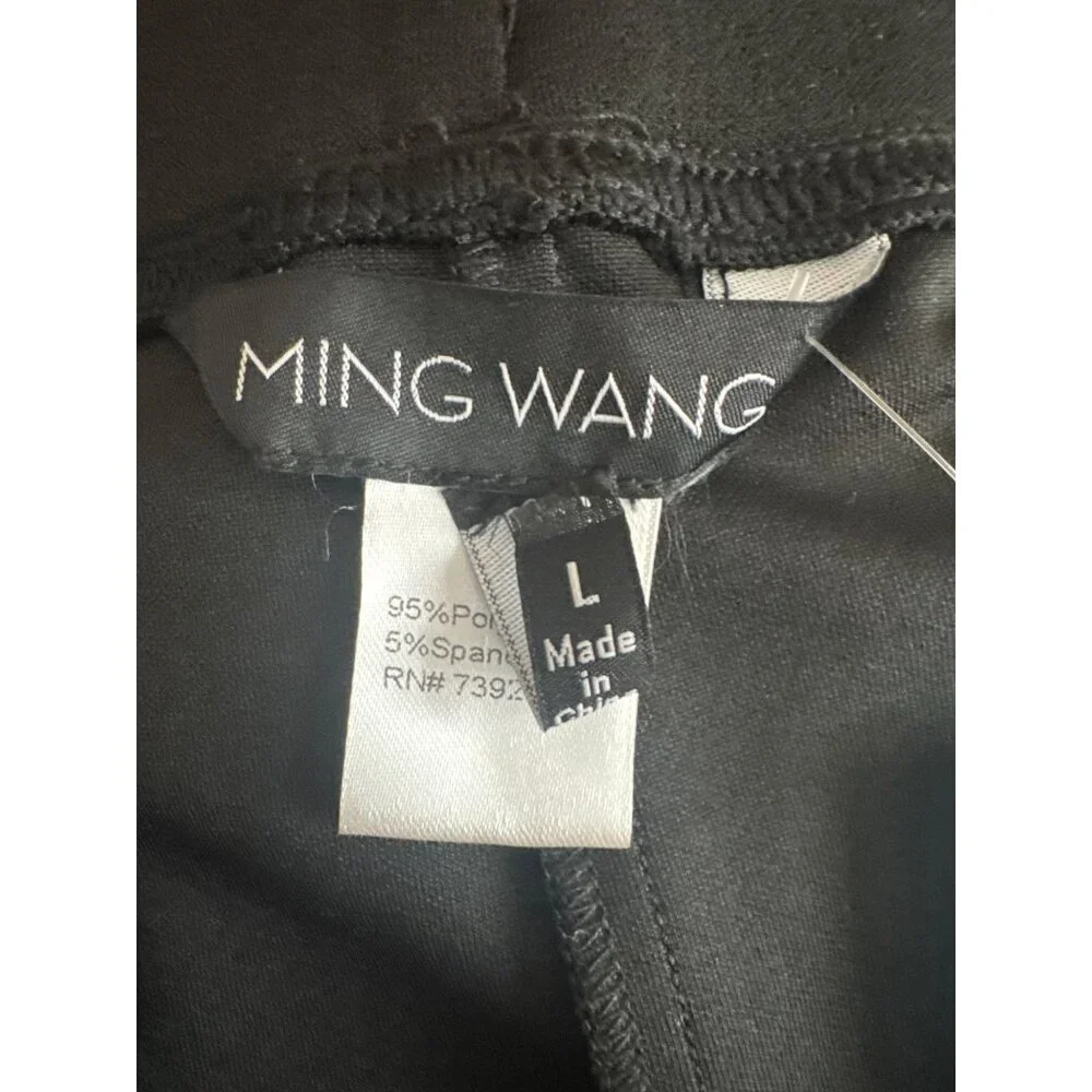Ming Wang Stretch Deco Crepe Straight-Leg Pants size large slit back new $170
